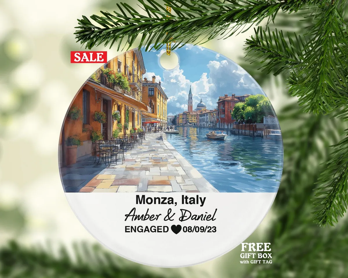 Custom Monza Italy Ornament, Monza Park, Museo e Tesoro del Duomo, Personalized Couple Gift, Celebrate Wedding, Engagement, Honeymoon