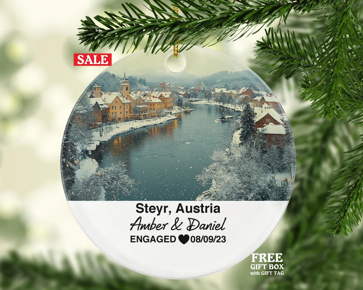 Custom Austria Steyr Ornament – Personalized Enns River, Lamberg Castle Keepsake, Couple Gift for Wedding or Honeymoon