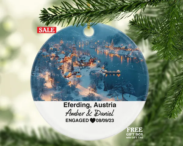 Custom Austria Eferding Ornament – Personalized Eferding Castle, Aschach River Keepsake, Couple Gift for Wedding or Honeymoon