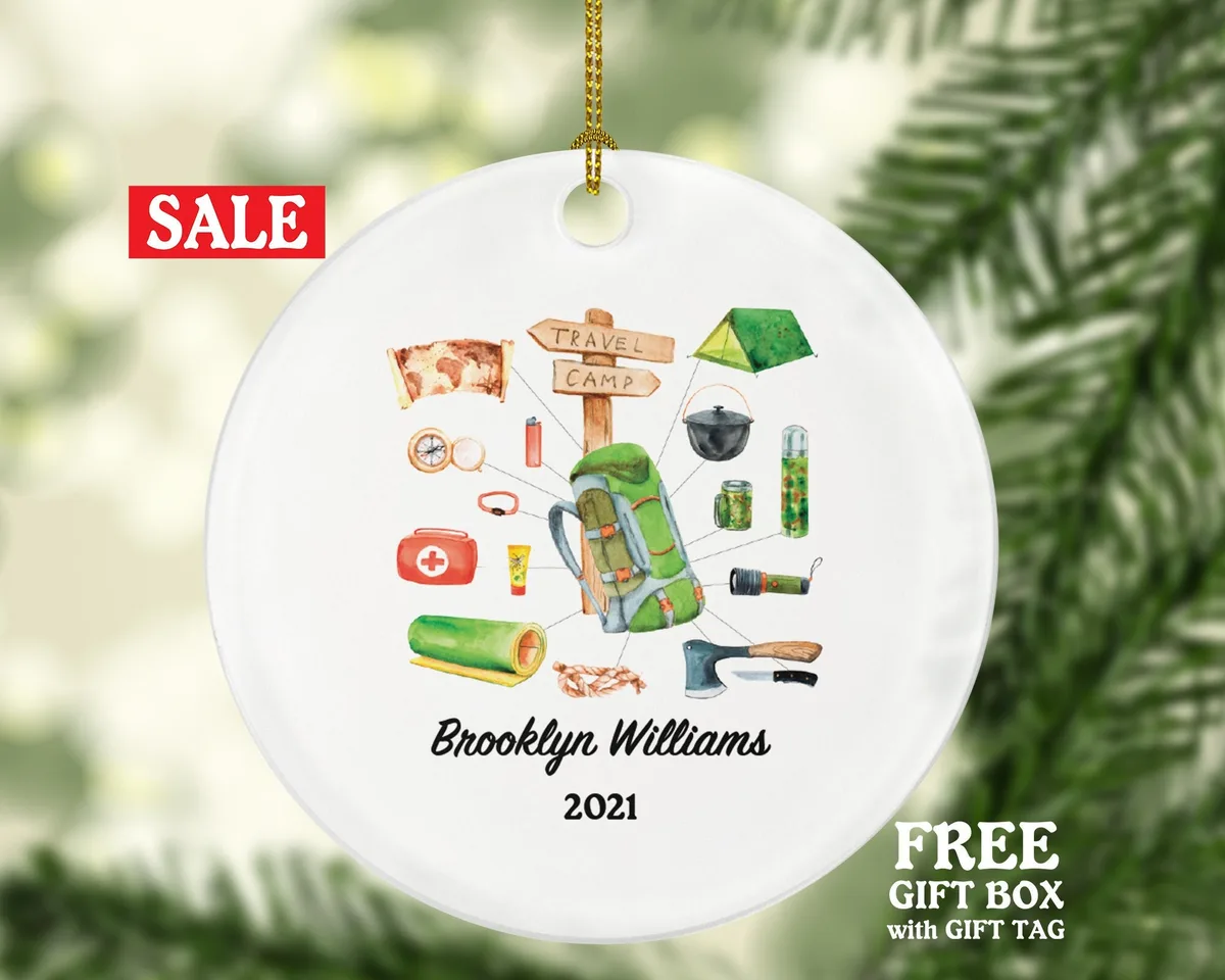 Camping Traveller Christmas Ornament - Camper Personalized Backpacker Custom Gift Vacation Trip Recreational Gift - Tent Backpack