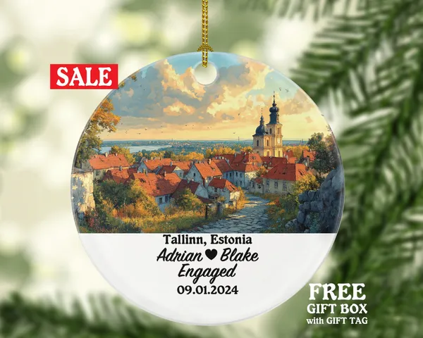 Tallinn Christmas Ornament Personalized - Estonia Engaged Married Family Together Couple Travel Honeymoon Engagement Marriage