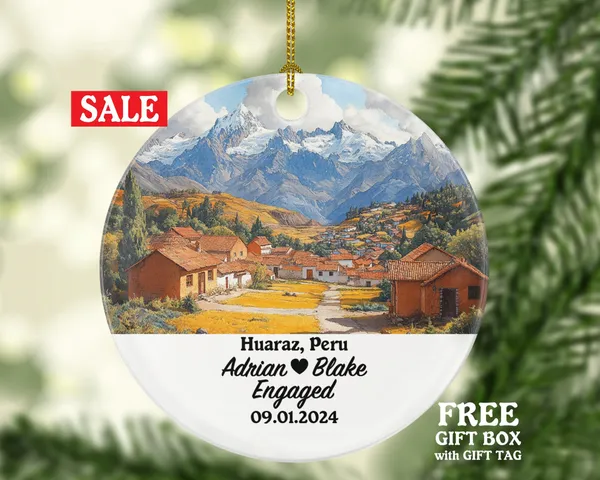 Huaraz Christmas Ornament Personalized - Peru Engaged Married Family Together Couple Travel Honeymoon Engagement Marriage