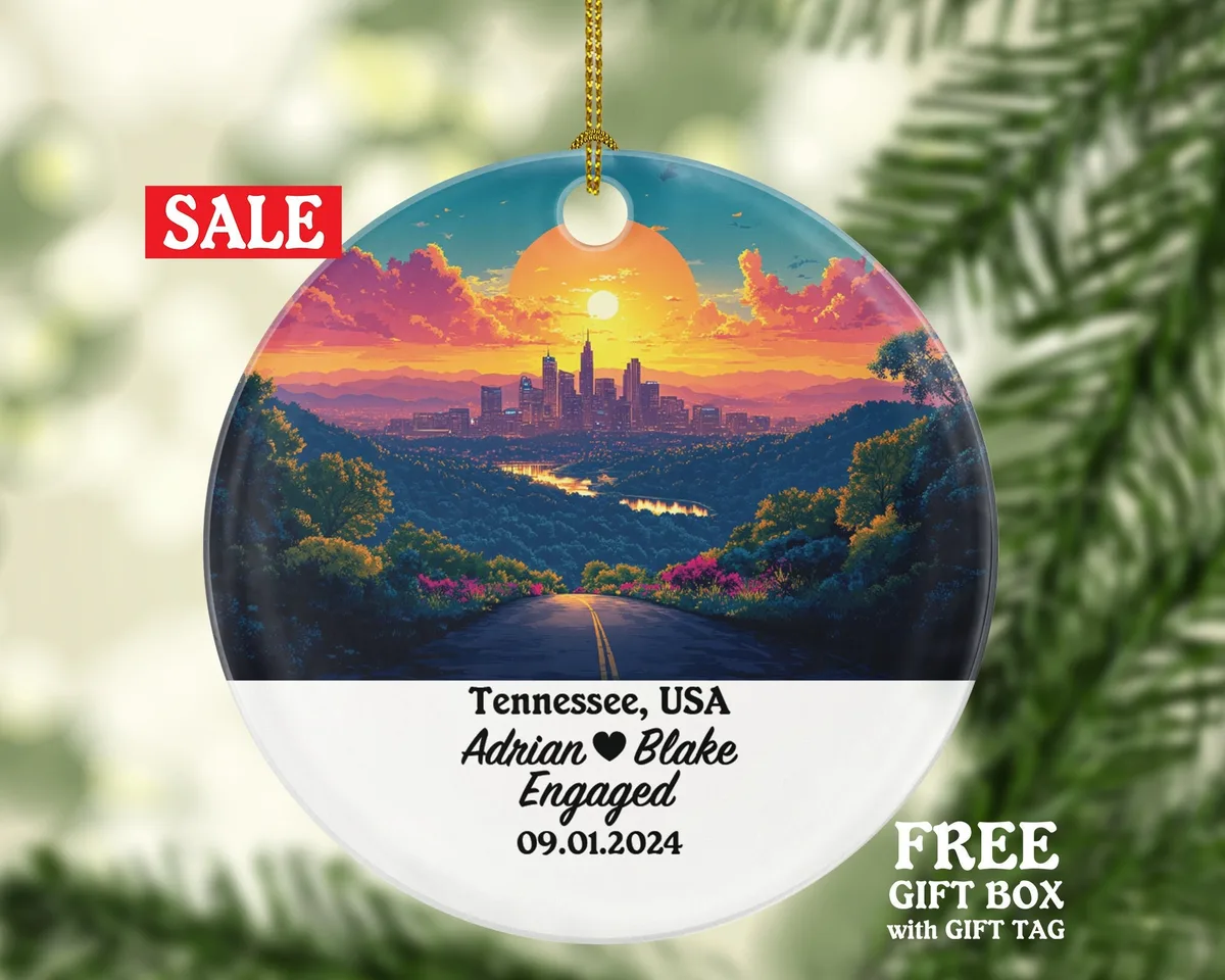 Tennessee Christmas Ornament Personalized - TN Engaged Married Family Together Couple Travel Honeymoon Engagement Marriage