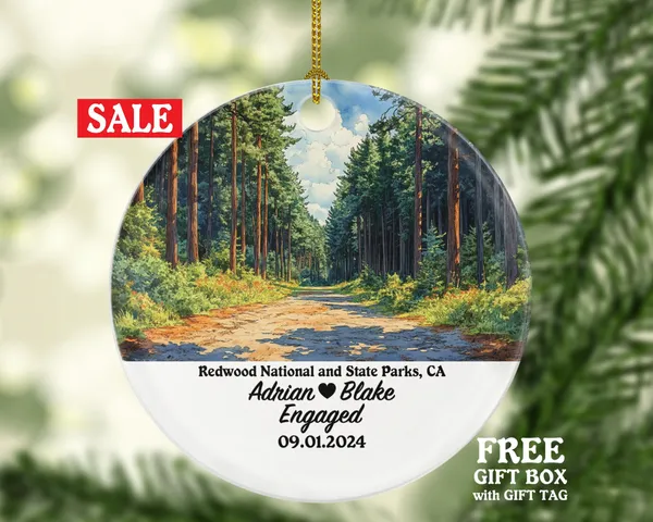 Redwood National State Parks Christmas Ornament Personalized - Engaged Married Family Together Couple Travel Honeymoon Engagement Marriage