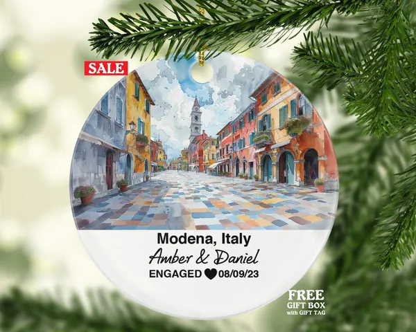 Custom Modena Italy Ornament, Enzo Ferrari Museum, Ghirlandina Tower, Personalized Couple Gift, Celebrate Wedding, Engagement, Honeymoon