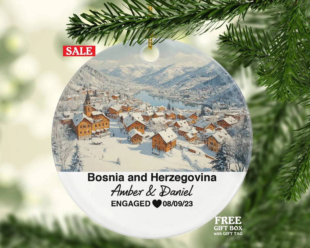 Custom Bosnia and Herzegovina Ornament, Sarajevo Views, Balkan Heritage, Personalized Couple Gift, Celebrate Wedding, Engagement, Honeymoon