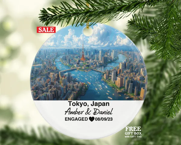 Custom Tokyo Japan Ornament, Shibuya Crossing & Asakusa Views, Personalized Couple Gift, Celebrate Wedding, Engagement, Honeymoon