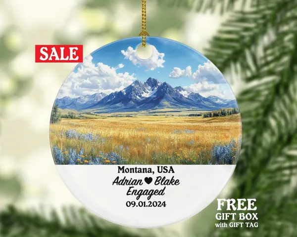 Montana Christmas Ornament Personalized - MT Engaged Married Family Together Couple Travel Honeymoon Engagement Marriage