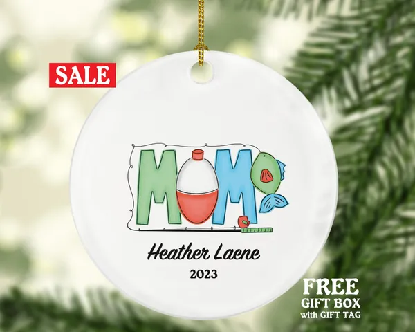 Fisher Mom Christmas Ornament Personalized - Fishing Fisher Fisherman Ornament with Name - Custom Gift for Fisher Mother