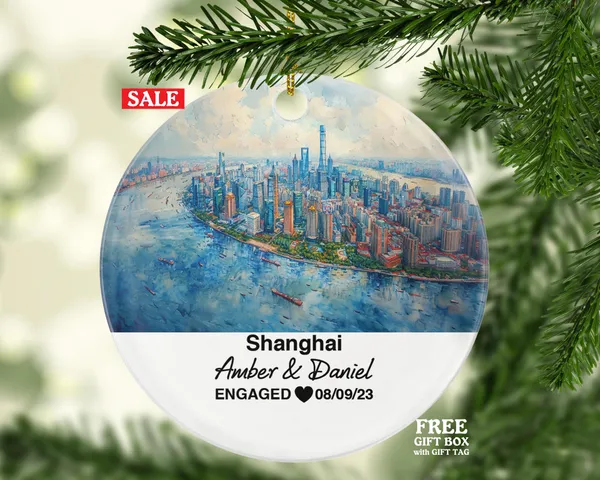 Custom Shanghai China Ornament, Oriental Pearl Tower & Nanjing Road View, Personalized Couple Gift, Celebrate Wedding, Engagement, Honeymoon