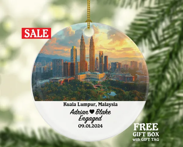Kuala Lumpur Christmas Ornament Personalized - Malaysia Engaged Married Family Together Couple Travel Honeymoon Engagement Marriage