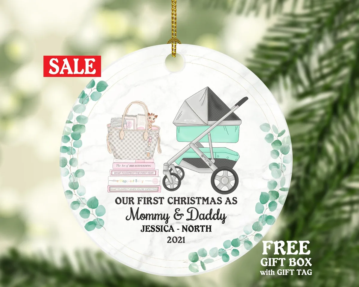 First Christmas as Mommy and Daddy Ornament - New Baby Girl Boy Parents Mother Father Mom Dad Gift Kid Child Infant Our Family of 3