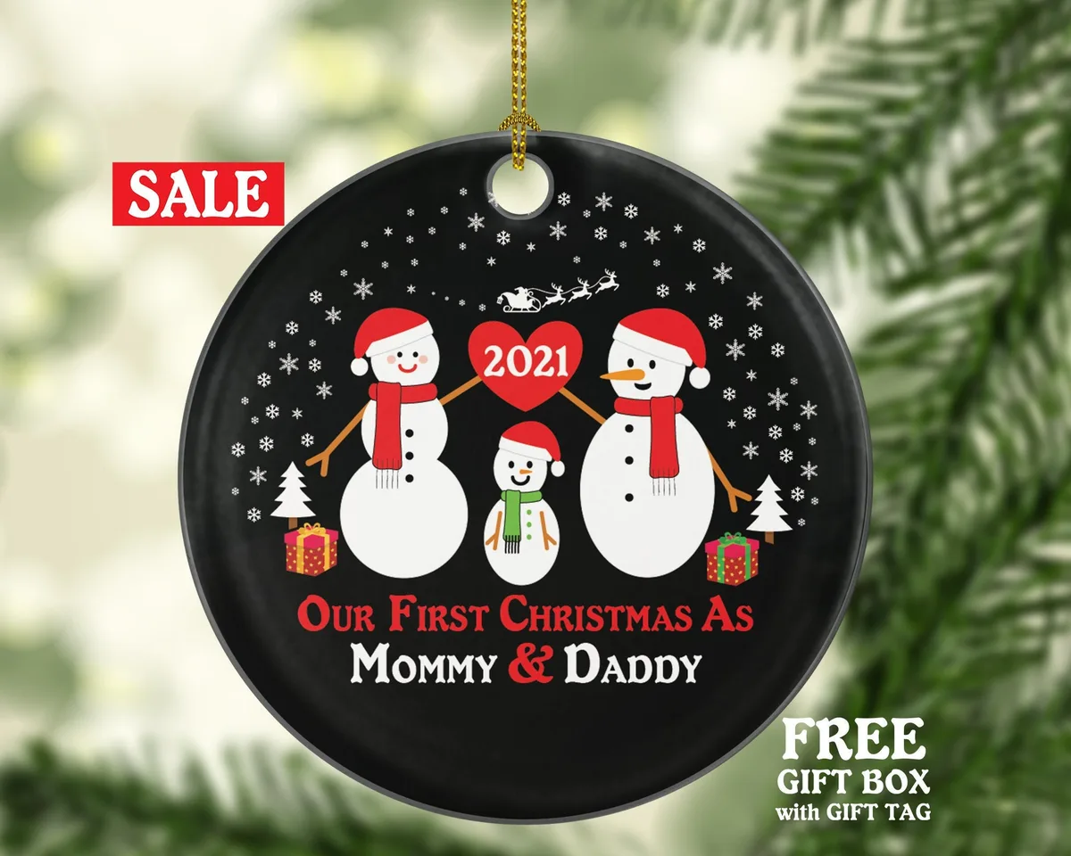 Our First Christmas as Mommy and Daddy Ornament New Baby Girl Boy Parents Mother Father Mom Dad Gift Snowmen Kid Child