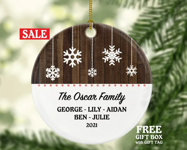 Snow Flakes Family of 2 3 4 5 6 7 8 9 Personalized Christmas Ornament - Three Four Five Six Seven Eight Nine Custom Rustic Farmhouse Big