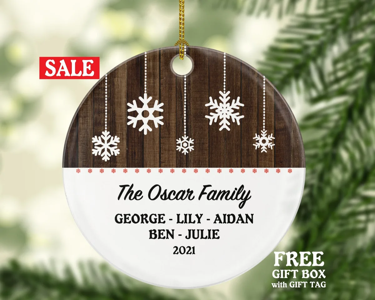 Snow Flakes Family of 2 3 4 5 6 7 8 9 Personalized Christmas Ornament - Three Four Five Six Seven Eight Nine Custom Rustic Farmhouse Big