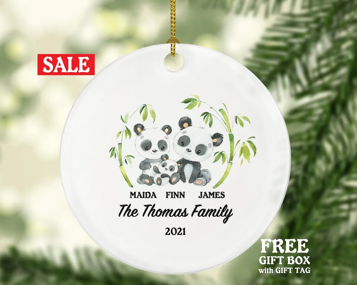 Family of 3 Christmas Ornament Personalized - Panda Family Parents Mother Father Child Girl Boy Mom Dad Gift