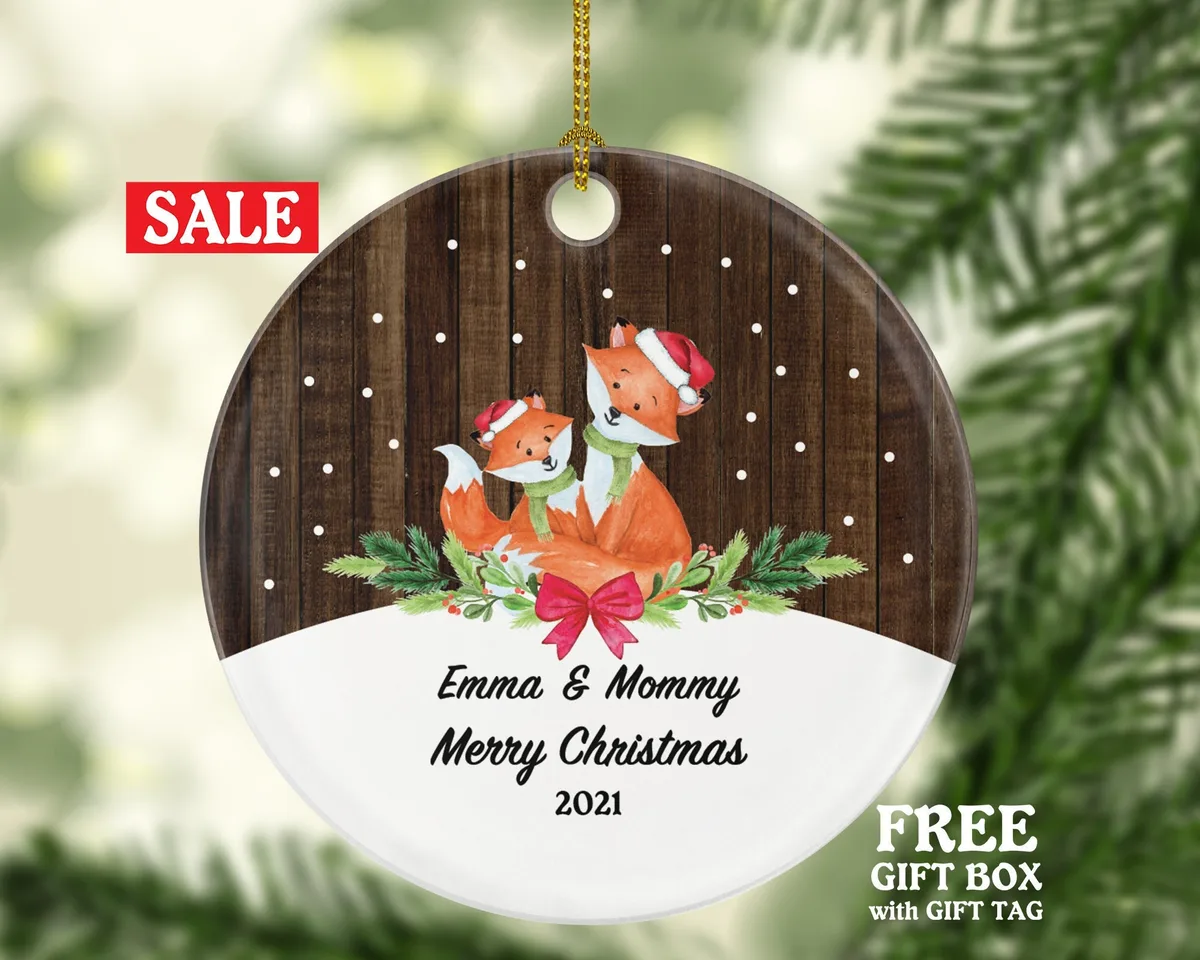 Personalized Single Mother of Baby and Kid Christmas Ornament - Fox Mom Daughter Son Family Boy Girl Foxes Gift For from Parent Mommy Me