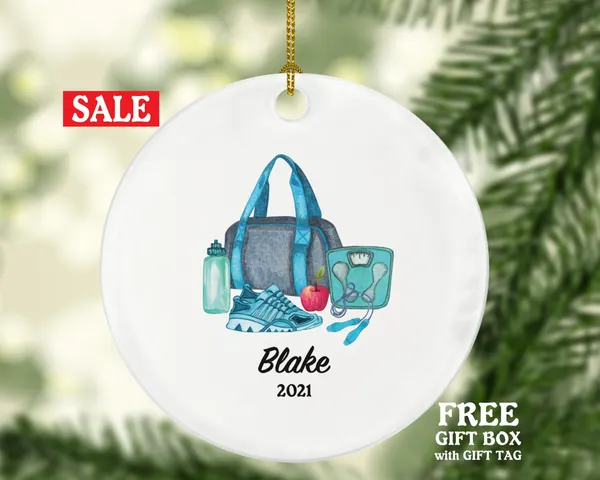 Workout Fitness Pilates Yoga Personalized Christmas Ornament - Personal Fitness Trainer Custom Healthy Lifestyle Training Exercise