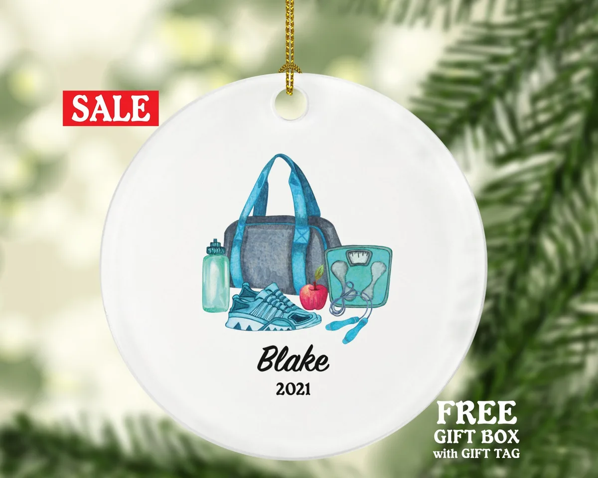 Workout Fitness Pilates Yoga Personalized Christmas Ornament - Personal Fitness Trainer Custom Healthy Lifestyle Training Exercise