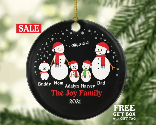 Personalized Family of 4 Ornament with Dog Pet, Personalized Snow Family of 4, Personalized Free, Family of 4 Christmas Ornament