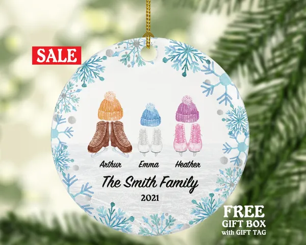 Ice Skating Christmas Family Married Engaged Couple Ornament - Figure Skater Personalized Gift Skate Lover Sports Activity Hobby Occupation