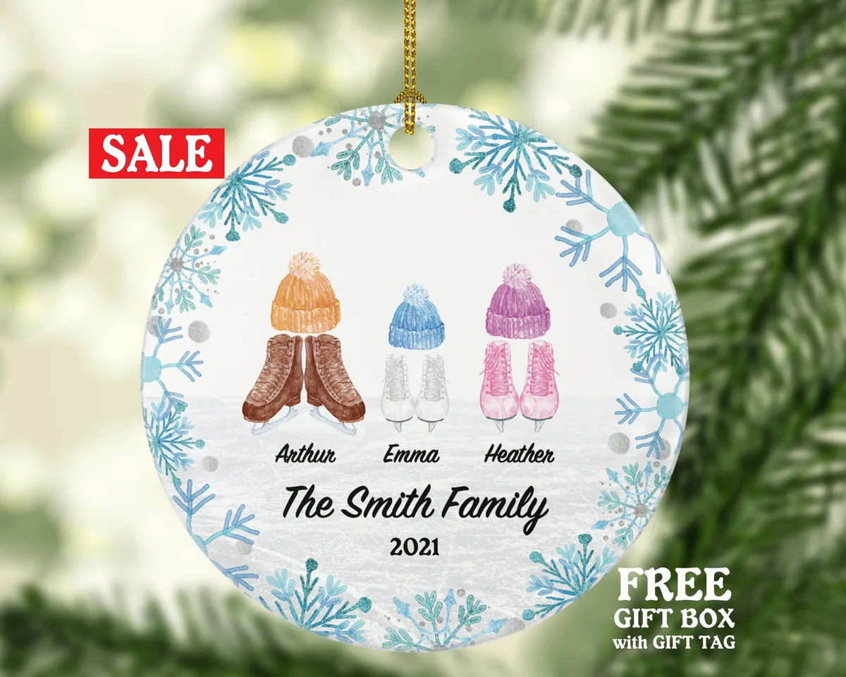 Ice Skating Christmas Family Married Engaged Couple Ornament - Figure Skater Personalized Gift Skate Lover Sports Activity Hobby Occupation
