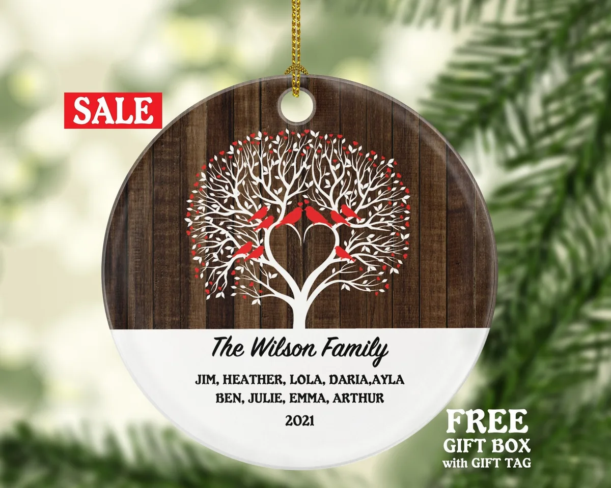 Love Birds Family of 2 3 4 5 6 7 8 9 Personalized Christmas Ornament - Three Four Five Six Seven Eight Nine Custom Rustic Farmhouse Big