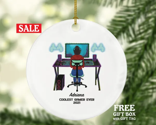 Playing Video Game Player Gamer Girl Game Christmas Ornament Personalized for Tree Gamer Female Controller Addict