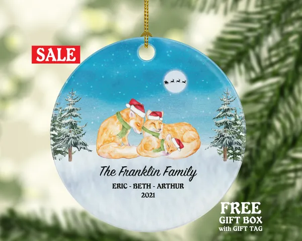 Personalized Family of 3 Christmas Ornaments Fox Foxes Family Custom Names Watercolor Family of Three First Ornament Gift for with Kids Xmas