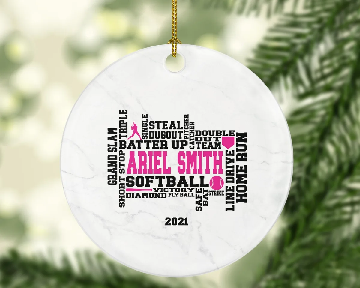 Softball Player Christmas Ornament Personalized - Softball Gamer Sports Gift Coach Team Hobby Fan Gift - Custom Name Year
