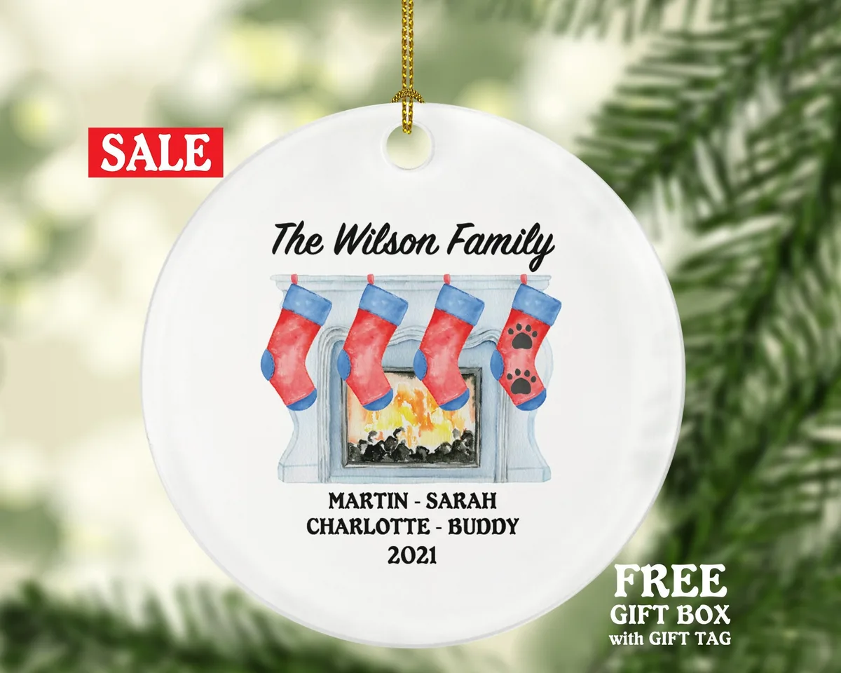 Fireplace Mantel Stockings Family Personalized Christmas Ornament Customized Holiday Gift Custom Names Family of 3 4 5 6