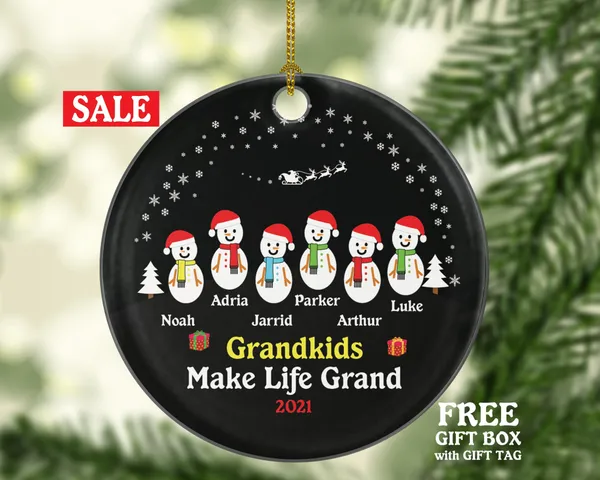 Personalized Grandkids Christmas Ornament - Grandkids Make Life Grand - Grandchildren Ornament - Custom Christmas Ornament for Grandparents