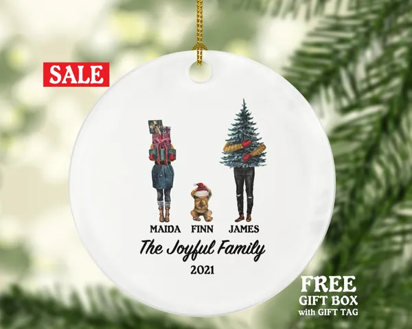 Family of 3 Christmas Ornament Personalized - Parents Mother Father Child Girl Boy Mom Dad Gift