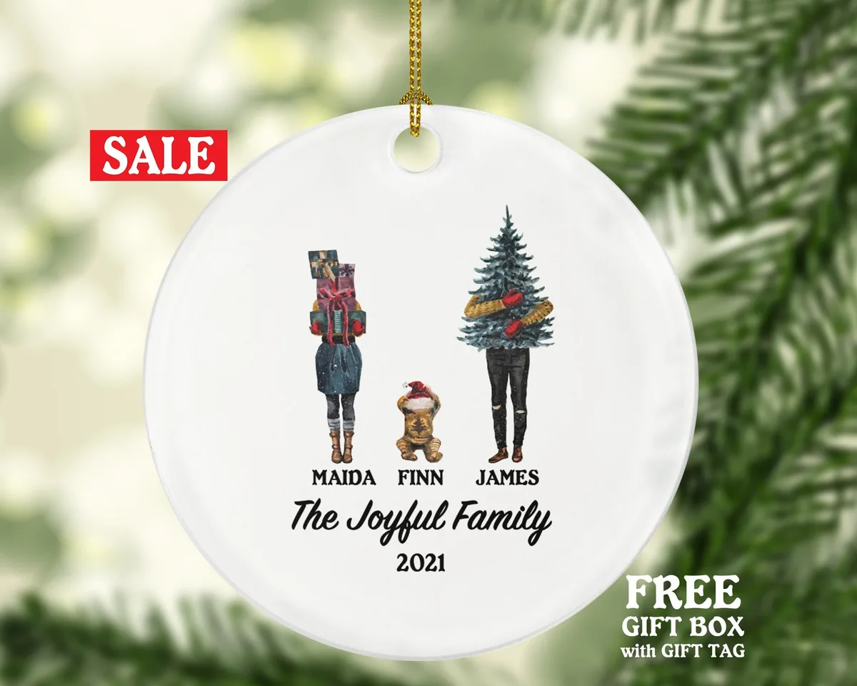 Family of 3 Christmas Ornament Personalized - Parents Mother Father Child Girl Boy Mom Dad Gift