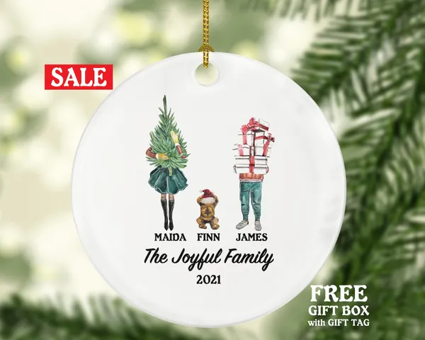 Family of 3 Christmas Ornament Personalized - Parents Mother Father Child Girl Boy Mom Dad Gift