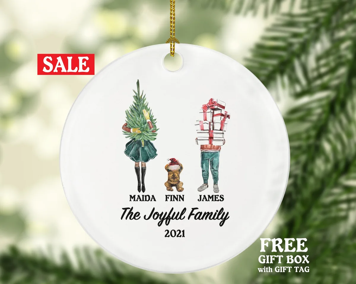 Family of 3 Christmas Ornament Personalized - Parents Mother Father Child Girl Boy Mom Dad Gift
