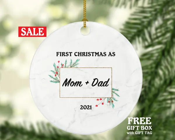 First Christmas as Mom and Dad Ornament - New Baby Girl or Boy Parents Mother Father Mom Dad Gift infant Our Family