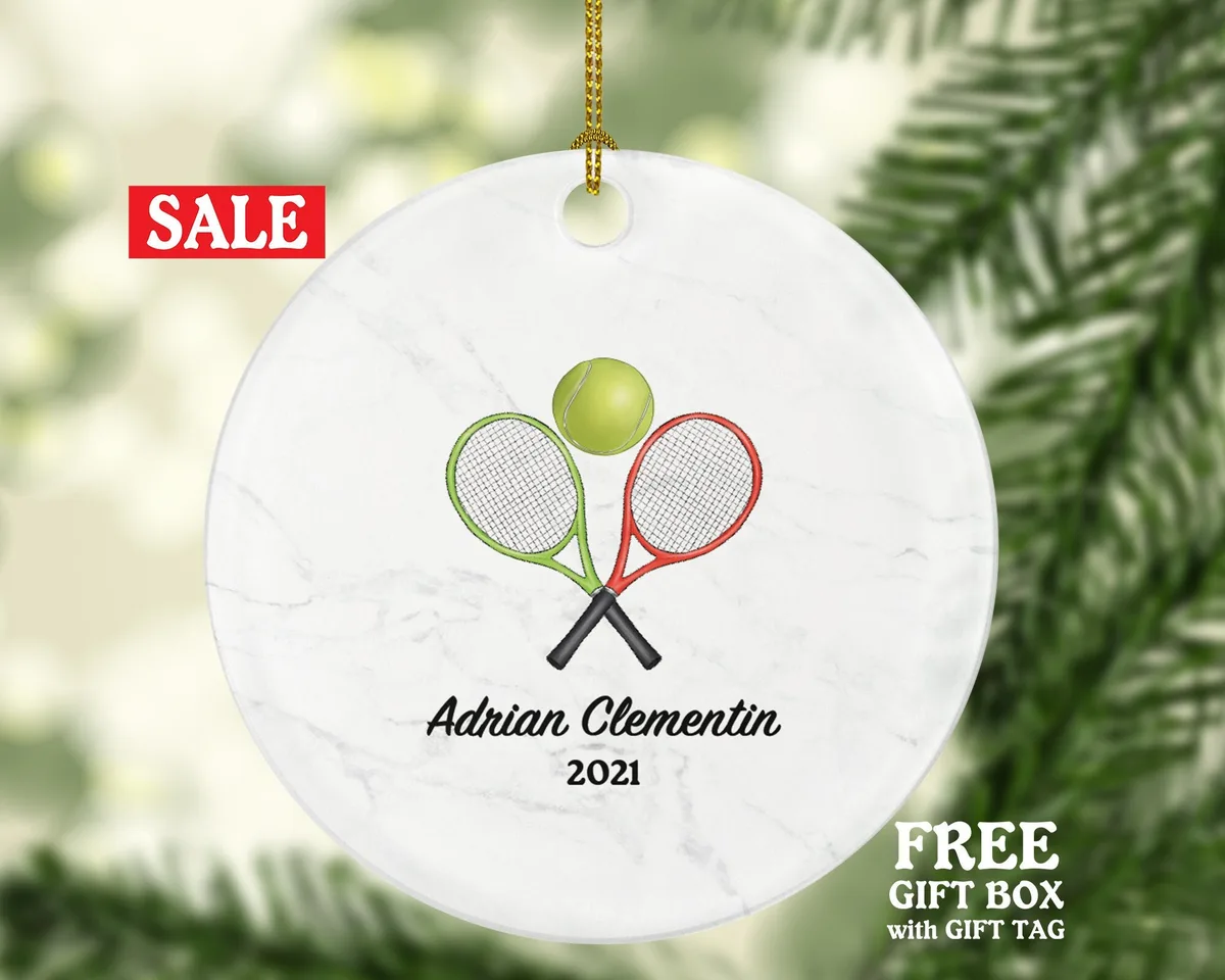 Tennis Player Racket with Ball Gamer Christmas Ornament - Personalized Sports Custom Name Gift Coach Team Hobby Fan Gift