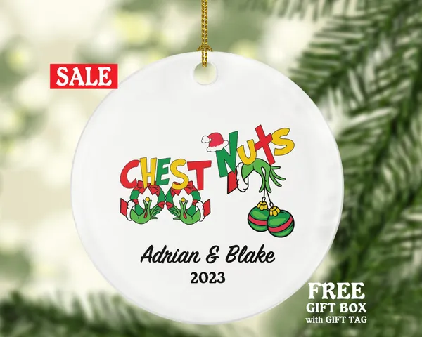 Chest Nuts Couple Funny Christmas Ornament - Personalized Mr and Mrs Married Future Marriage Husband Wife Fiancé Love