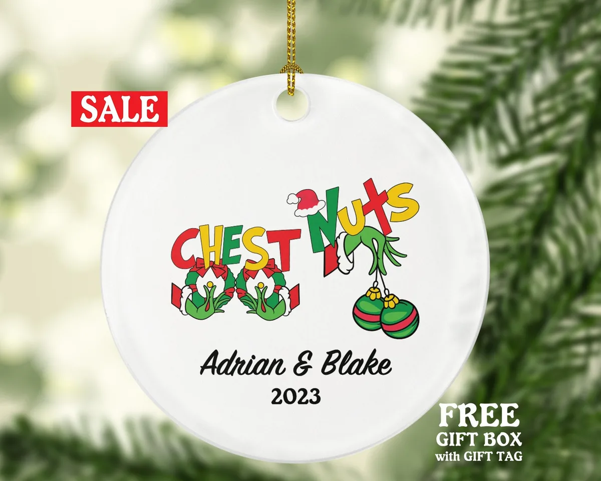 Chest Nuts Couple Funny Christmas Ornament - Personalized Mr and Mrs Married Future Marriage Husband Wife Fiancé Love
