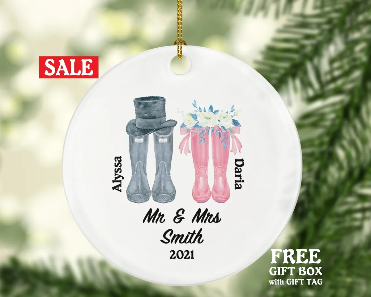 First Christmas As Mr & Mrs Bride Groom Boots Ornament Personalized - Wedding First Married Gift for Newlywed Couple Gift Present Marriage
