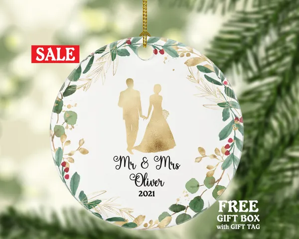 Mr & Mrs Married Couple Christmas Ornament Personalized - Newlywed First Christmas as Mr. and Mrs. Custom Gift