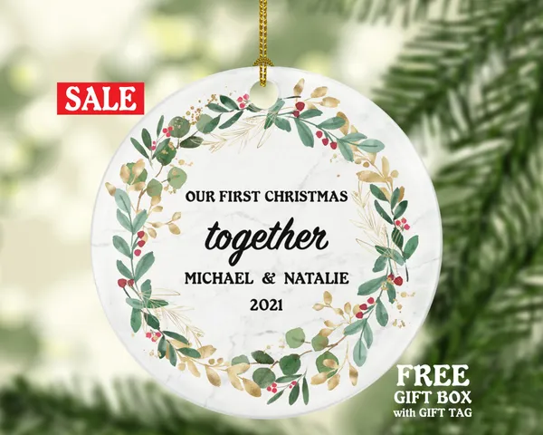 Our First Christmas Together Couple Christmas Ornament Personalized - New Couple Gift - Custom Names and Year