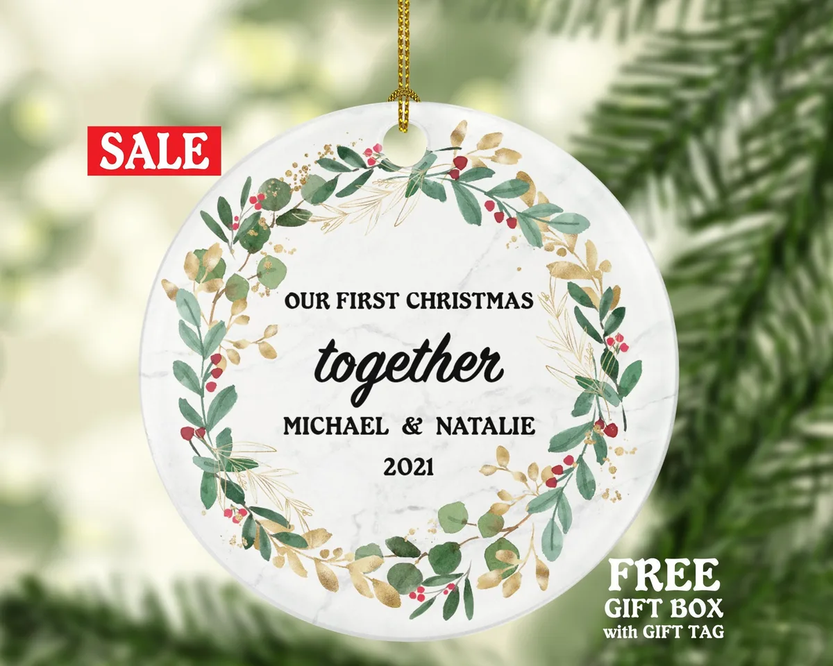 Our First Christmas Together Couple Christmas Ornament Personalized - New Couple Gift - Custom Names and Year