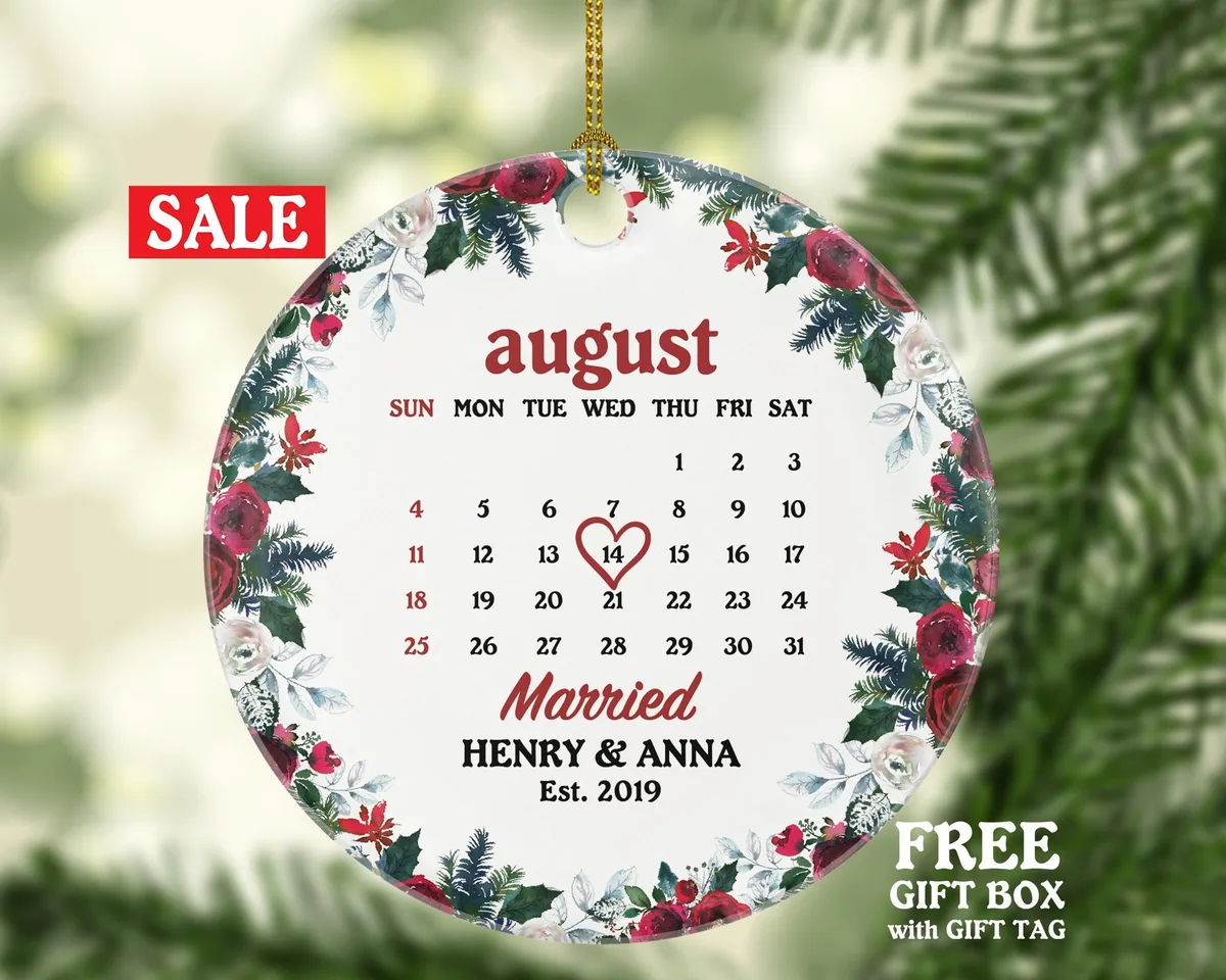 Personalized Just Married Ornament Wedding Ornament Personalized Christmas Custom Wedding Date Calendar Wedding Gift Newlywed Mr Mrs
