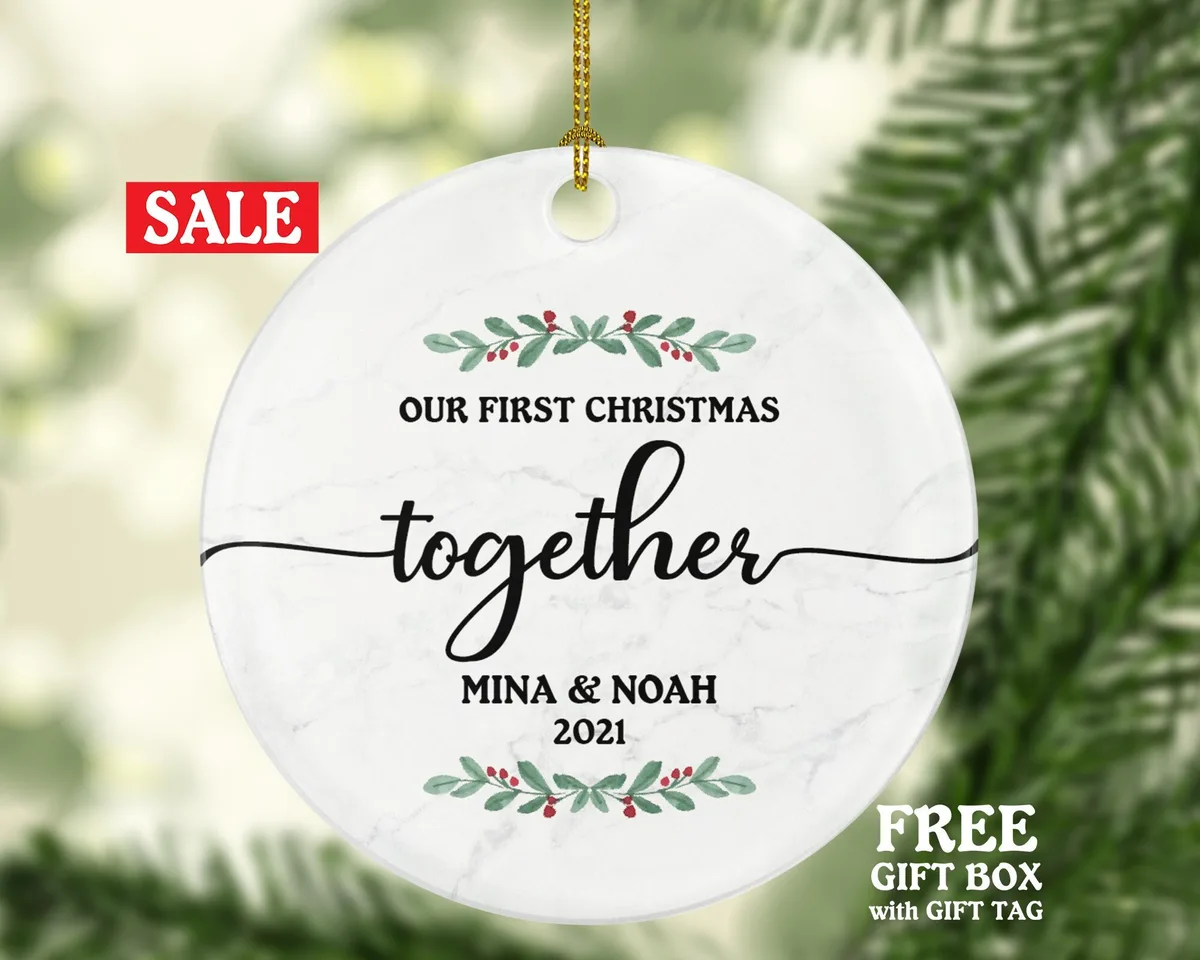 First Christmas Together Couple Christmas Ornament Personalized - Our First New Couple Gift - Custom Names and Year