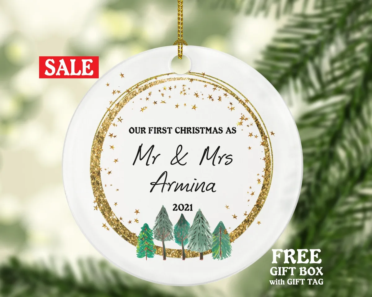 Our First Christmas as Mr & Mrs Married Couple Christmas Ornament Personalized - Newlywed Mr. and Mrs. Custom Gift
