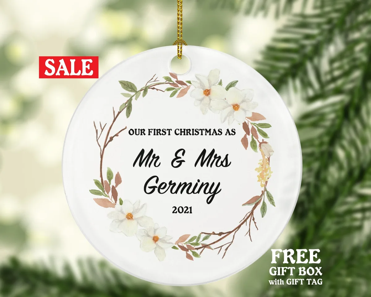 Our First Christmas as Mr & Mrs Married Couple Christmas Ornament Personalized - Newlywed Mr. and Mrs. Custom Gift