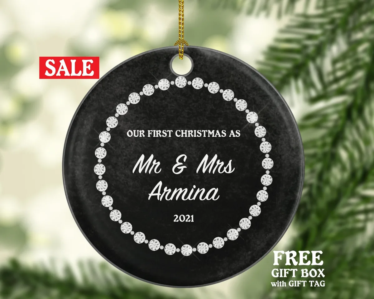 Our First Christmas as Mr & Mrs Married Couple Christmas Ornament Personalized - Newlywed Christmas Couple First Custom Gift