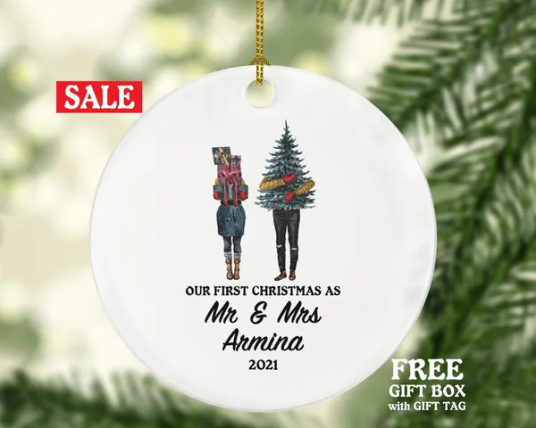 First Christmas as Mr & Mrs Married Couple Christmas Ornament Personalized - Newlywed Christmas Couple First Gift